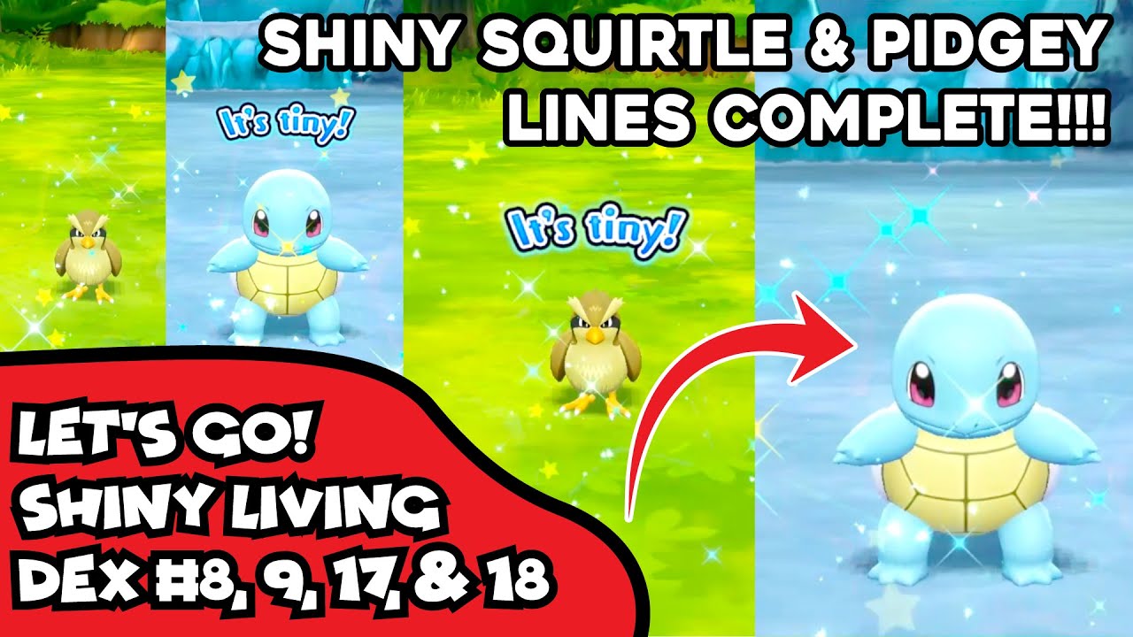 2 Live Shiny Squirtle + 2 Live Shiny Pidgey in Pokemon Let's Go! Pikachu! + Evolutions!!!