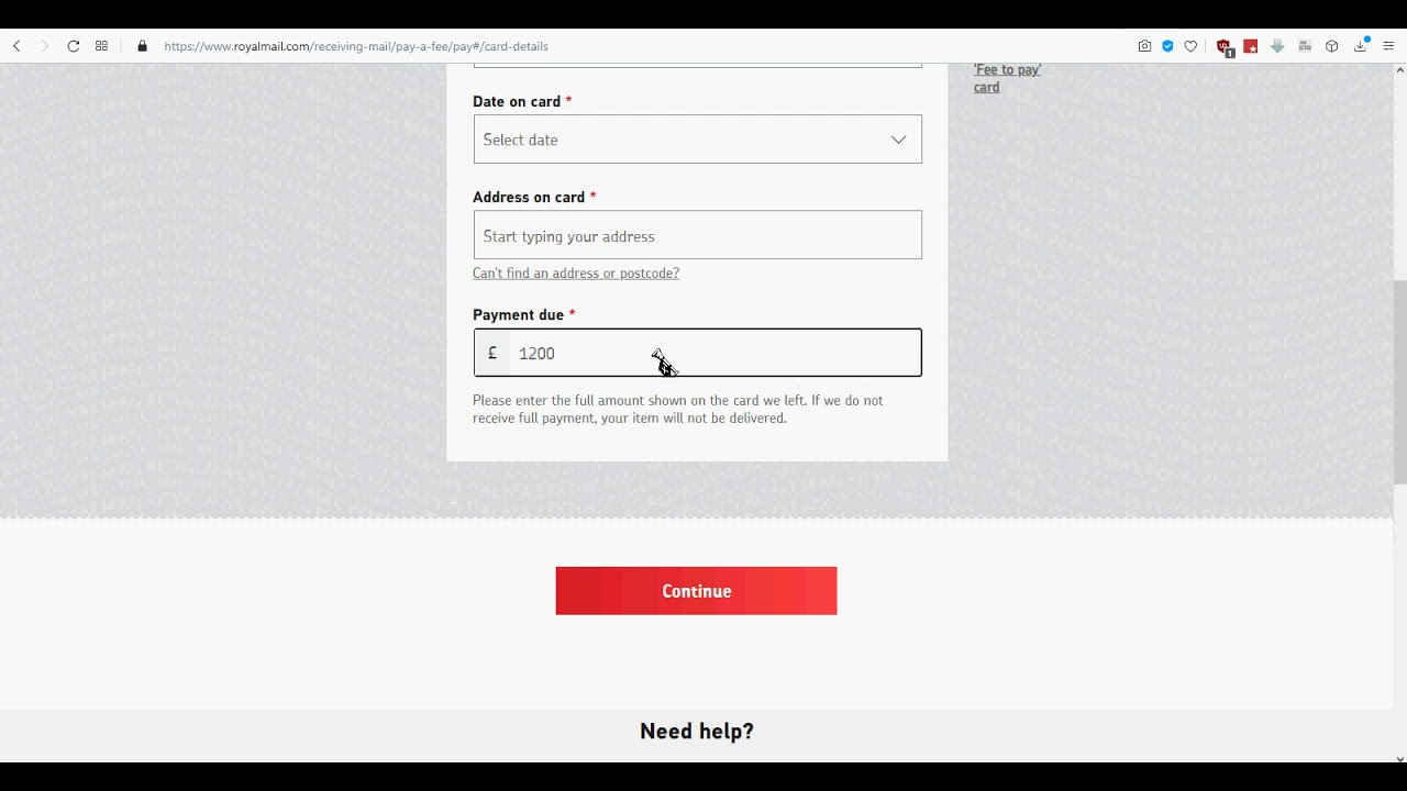 Royal Mail feetopay validation script fails on Opera