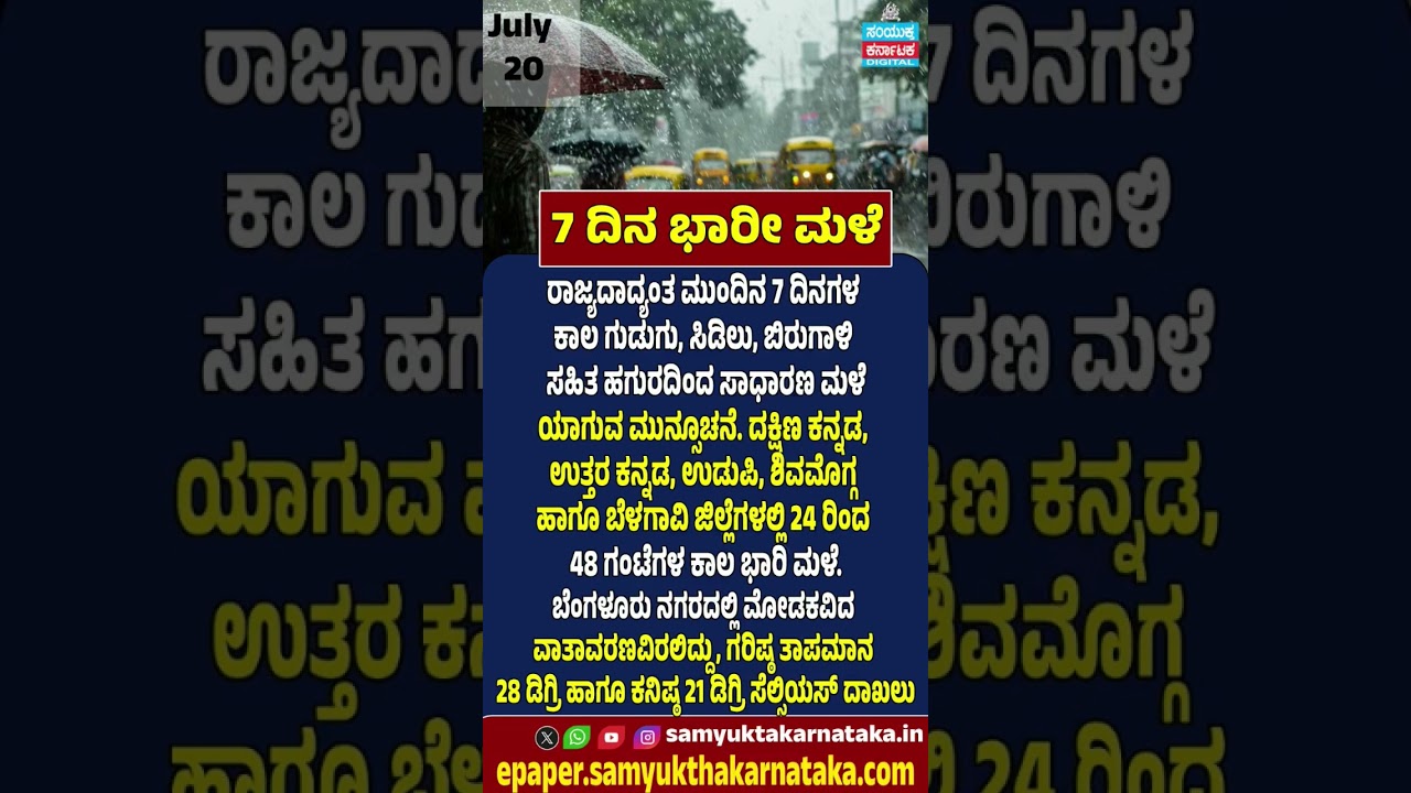 Heavy Rain Alert for Next 7 Days Karnataka Braces for Thunderstorms & Gusty Winds|Samyukta Karnataka