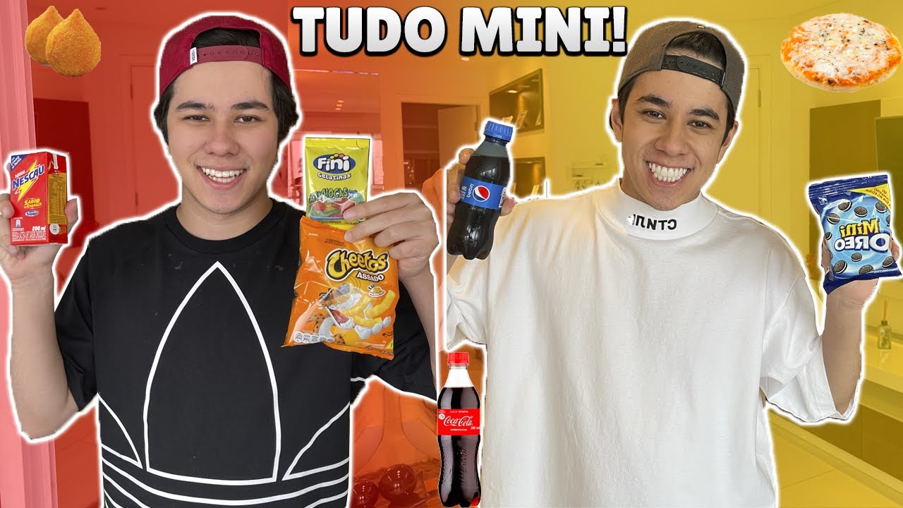UM DIA INTEIRO SÓ COMENDO COMIDAS MINI COM MEU IRMÃO GEMEO!
