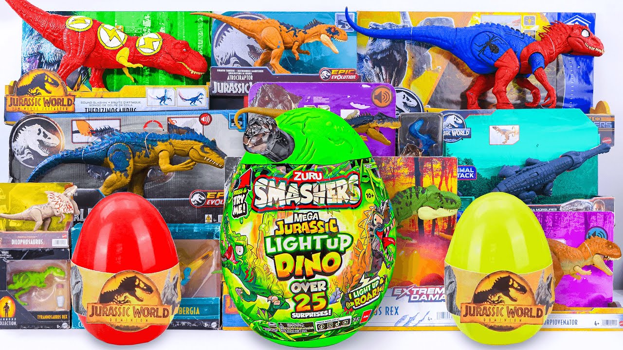 Unboxing Review Jurassic World| Surprise Dinosaur Eggs, Indominus Rex, Flash T-Rex, Allosaurus| ASMR