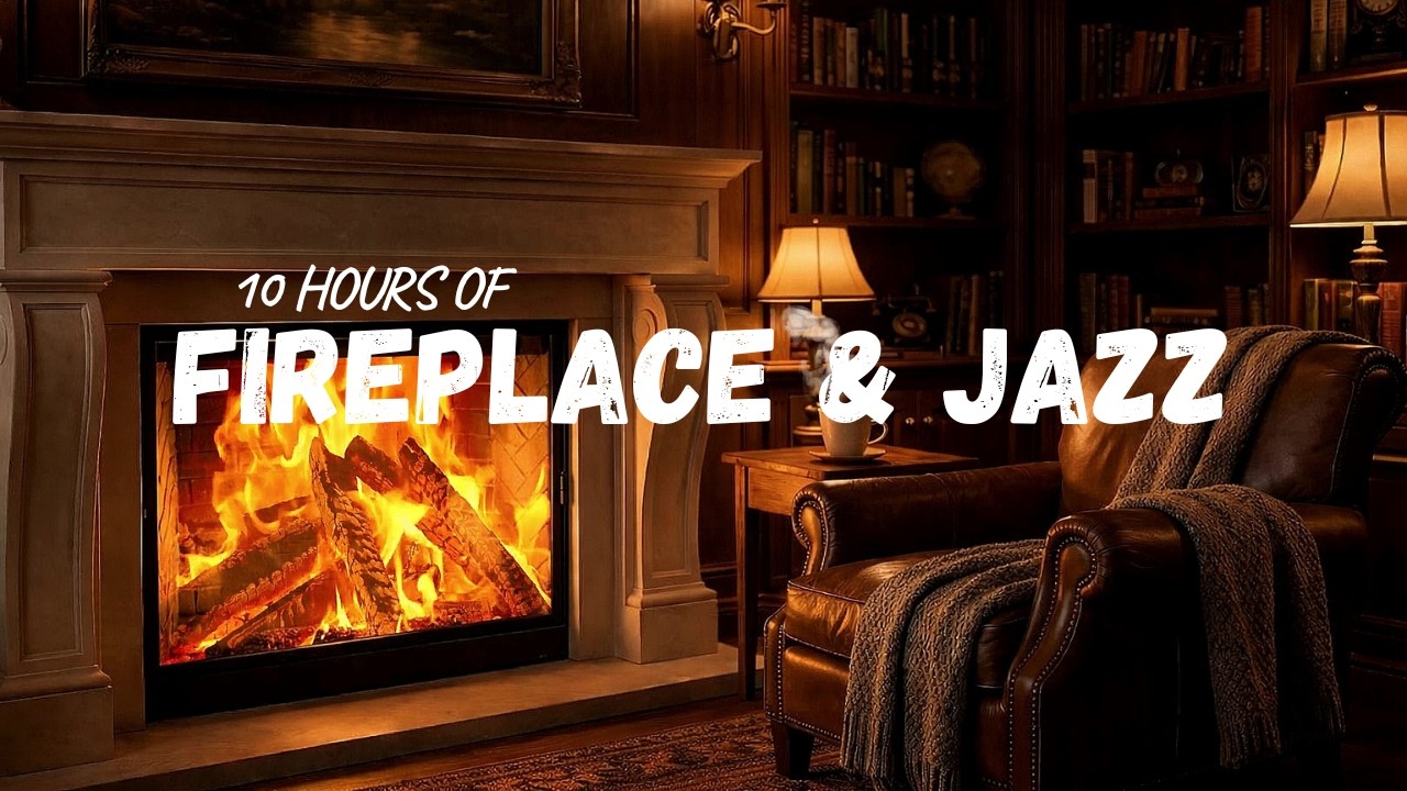10 Hours of Fireplace & Jazz 🔥 Cozy Library Ambience for Relaxing, Studying & Sleeping