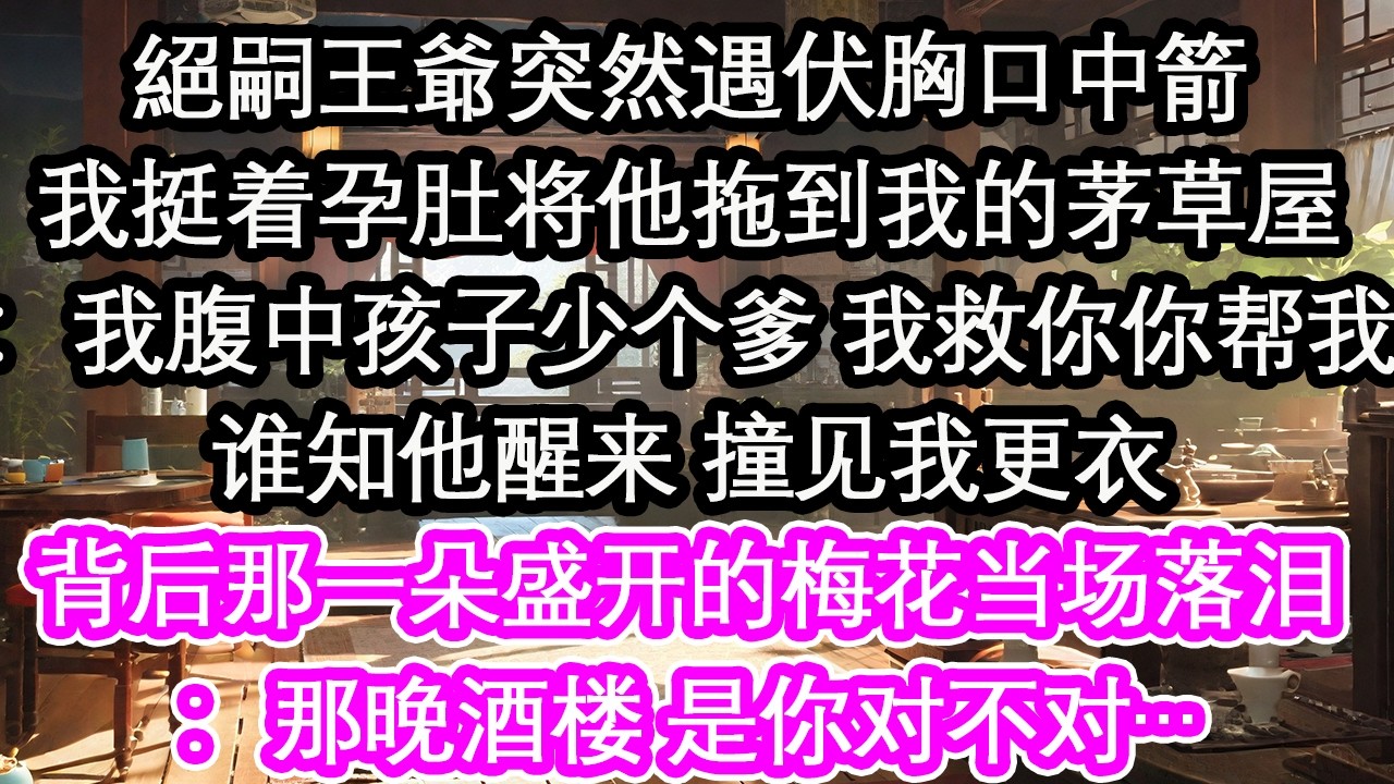 絕嗣王爺突然遇伏胸口中箭我挺着孕肚将他拖到我的茅草屋：我腹中孩子少个爹 我救你你帮我谁知他醒来 撞见我更衣背后那一朵盛开的梅花当场落泪：那晚酒楼救我的是你对不对…【花開】【愛情】【生活】