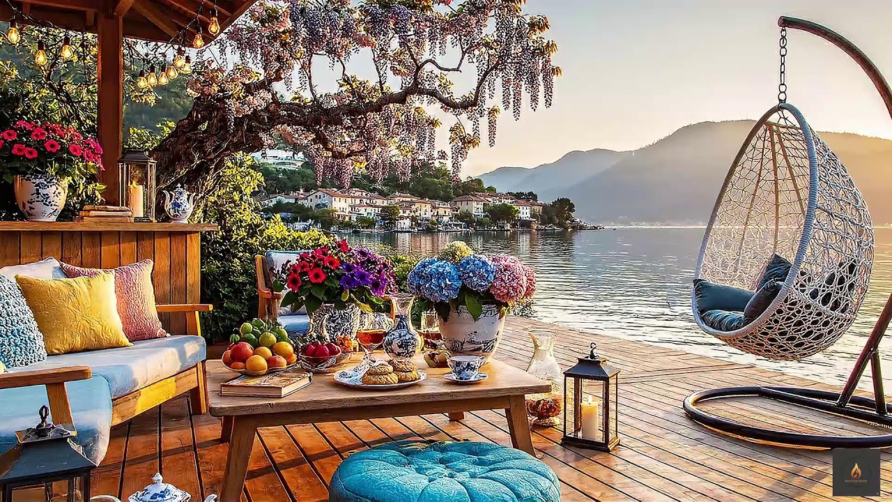 Stress Relief: Smooth Jazz & Fire on Wisteria Pergola View for Deep Meditation & Sleep 🧘