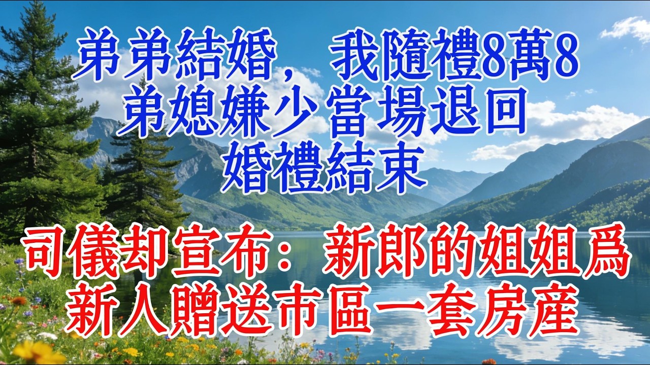弟弟結婚，我隨禮8萬8，弟媳嫌少當場退回，婚禮結束，司儀卻宣佈：新郎的姐姐為新人贈送市區一套房產#婆媳 #心靈暖流 #感情