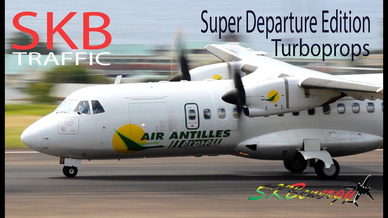 Super Turboprop Departures !!! Air Antilles ATR, LIAT ATR, VI Airlink B1900.. @ St. Kitts Airport