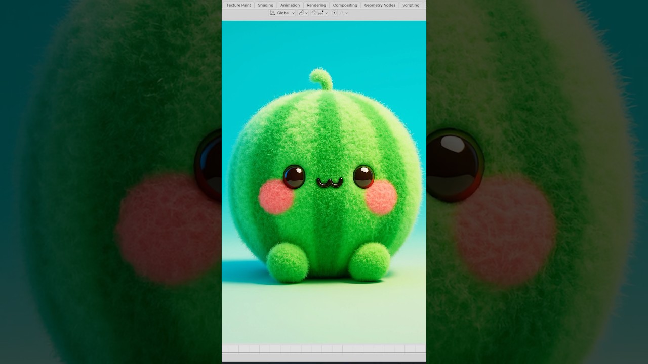 3D Modeling Fuzzy Cute Watermelon 🍉😋 #3d #blender #b3d #fyp #shorts #animation