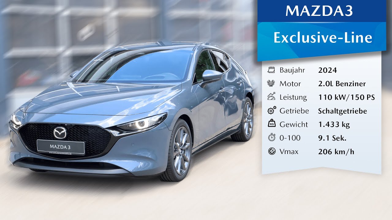 Mazda3 2024 Exclusive Driver-Assistance & Sound + Design-Paket | 360° Ansicht + Interieur (4K)