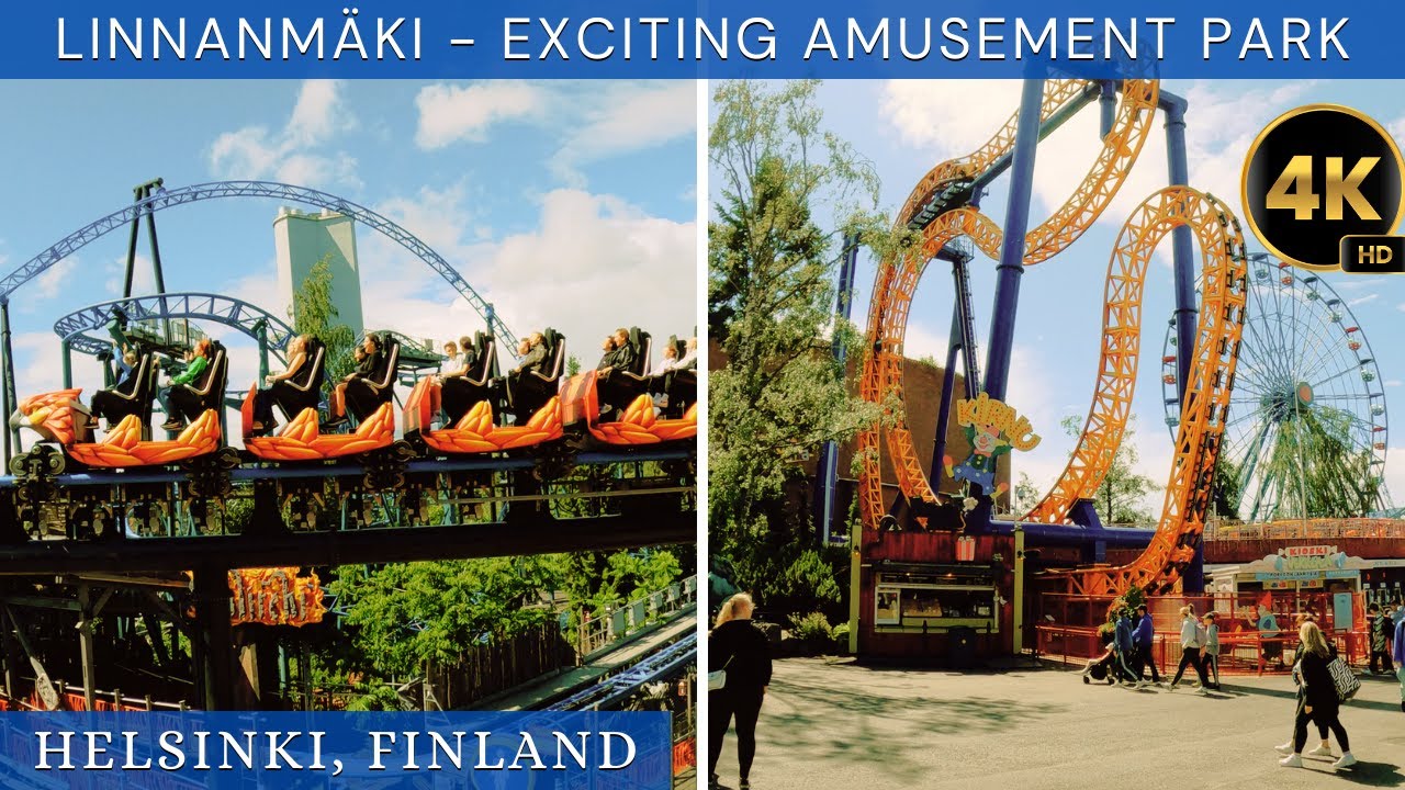 Linnanmäki - Exciting Amusement Park in Helsinki🇫🇮, 4K-HDR Walking Tour (11min)
