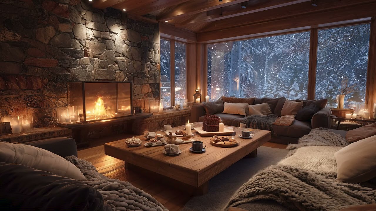 Snowy Winter Night Piano | Fireplace Ambience for Study, Work & Meditation