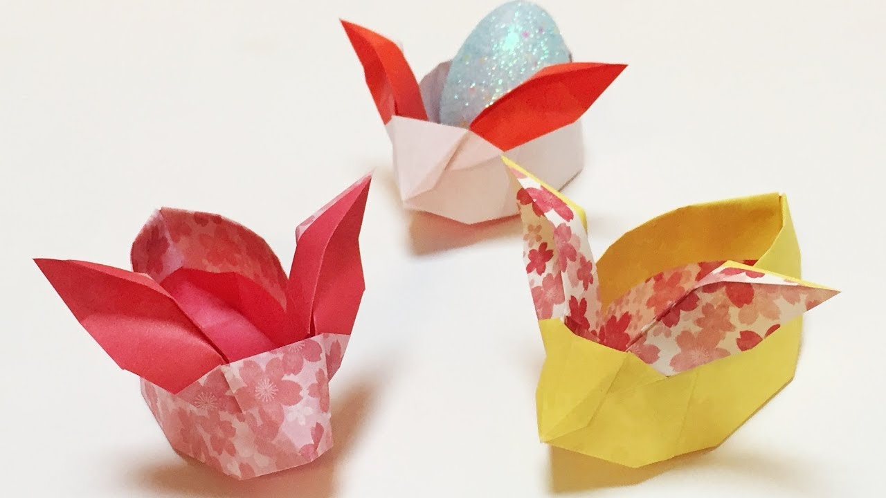 【折り紙】うさぎの箱【音声解説あり】Origami Easter Bunny Basket / ばぁばの折り紙