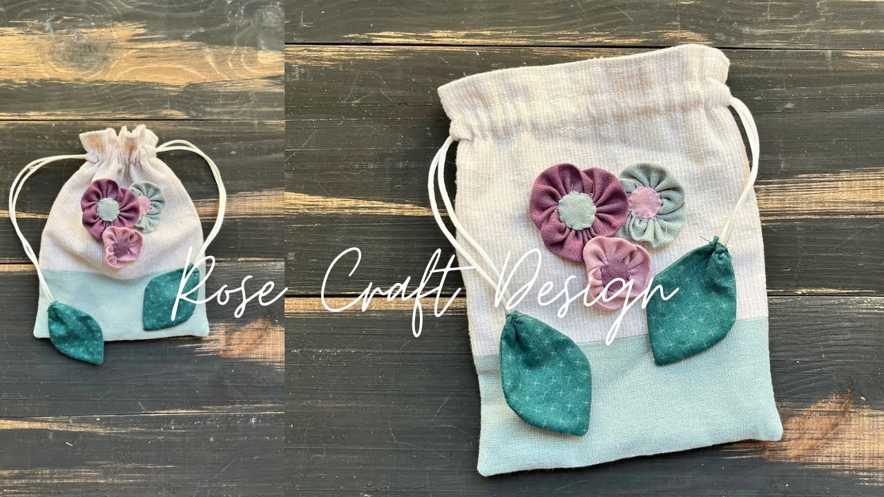 ✨ &ldquo;DIY Linen Drawstring Bag with Fabric Flowers