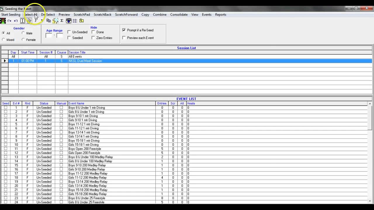 How to Seed Events in Meet Manager