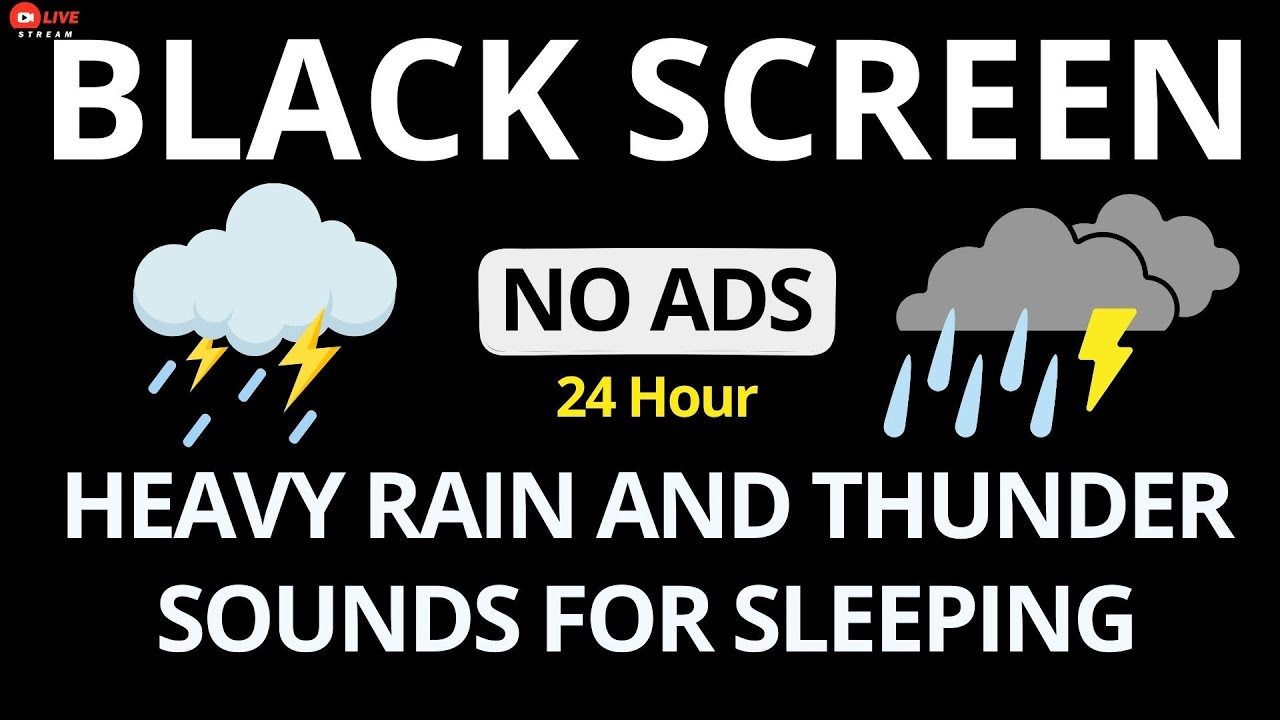 🔴 Heavy Rain and Thunder Sounds for Sleeping - Black Screen | Powerful Thunderstorm for Deep Sleep