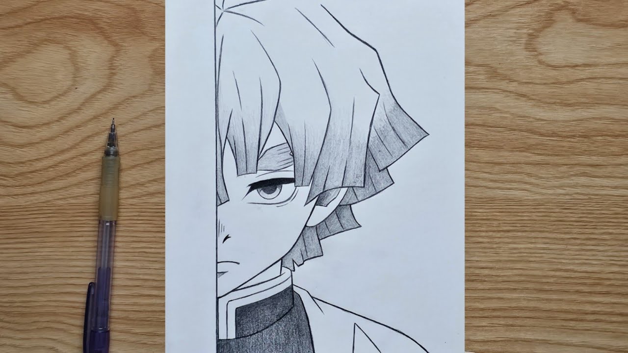 How to draw zenitsu ( serious mode ) | Zenitsu step by step | easy anime half face drawing
