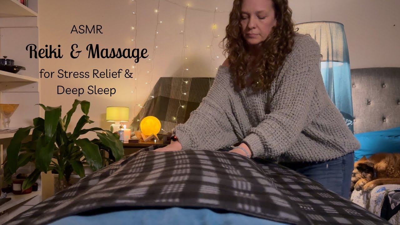 ASMR Рейки и массаж для глубокого сна 🌓 Снимаем стресс ✨ Согревающее ауру, шуршащее одеяло