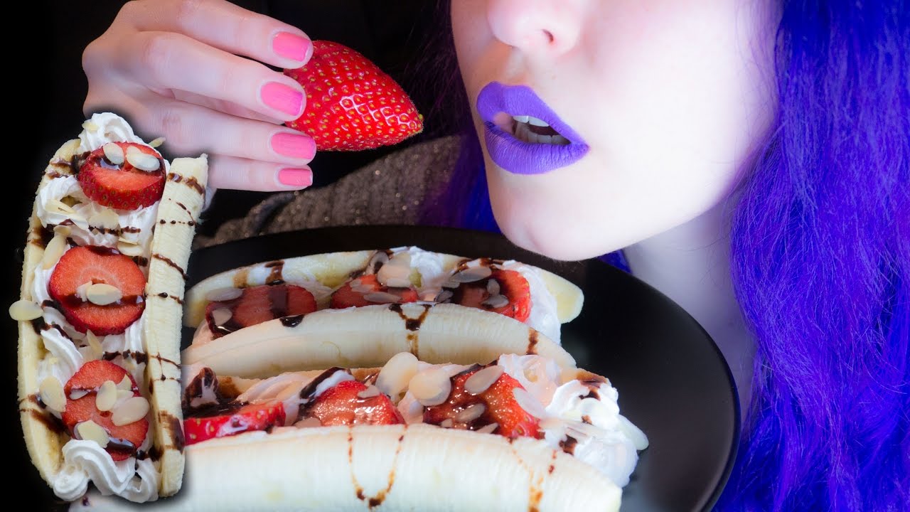 ASMR: Fancy Banana Split Dessert & Whipping Cream ~ Relaxing Eating Sounds [No Talking | Vegan] 😻