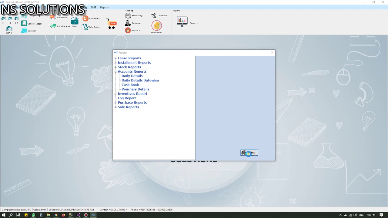 NS SOLUTIONS LEASING SOFTWARE DEMO (REPORTS)