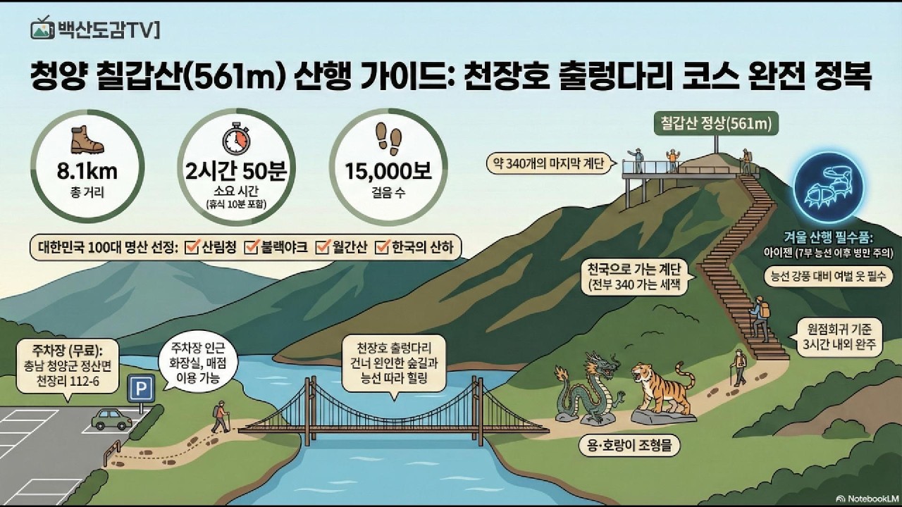 칠갑산 (충남 청양군) | 100대명산 산행기록/주차장 -  활용정 – 출렁다리 – 용⬝호랑이 조형물 – 정상(561m) - 원점회귀