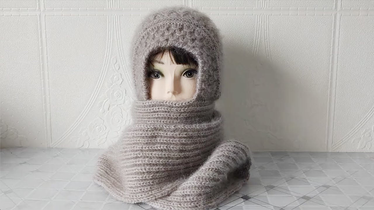护耳帽棒针编织教程，帽子围巾一体，360度无死角实用保暖 ＊ Knitting Hat with Ear Flaps and Scarf