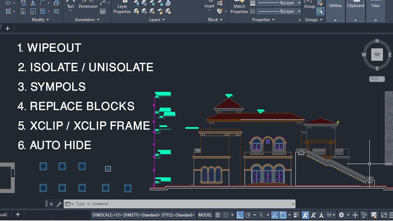 معلومات مهمة للرسم عالأوتوكادAutocad / wipeout, isolate, symbols, replace block, xclip & auto hide