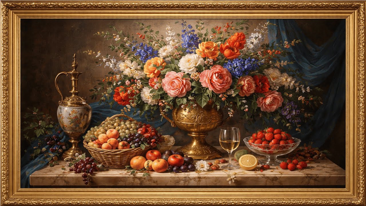 Floral and Fruit Gold Frame TV Art | 5 Hours Long | NO ADS | Elegant Artwork