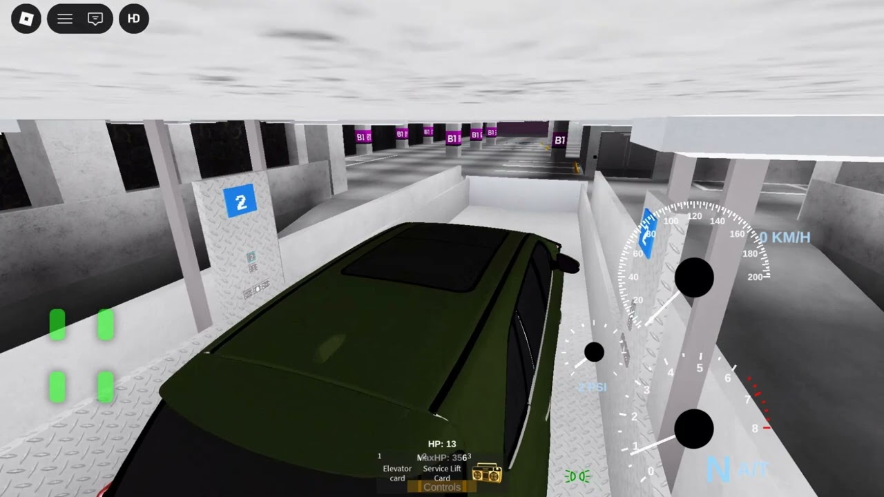 Taking the vehicle carrying elevator inside the parking garage at H671 Headquarters on Roblox