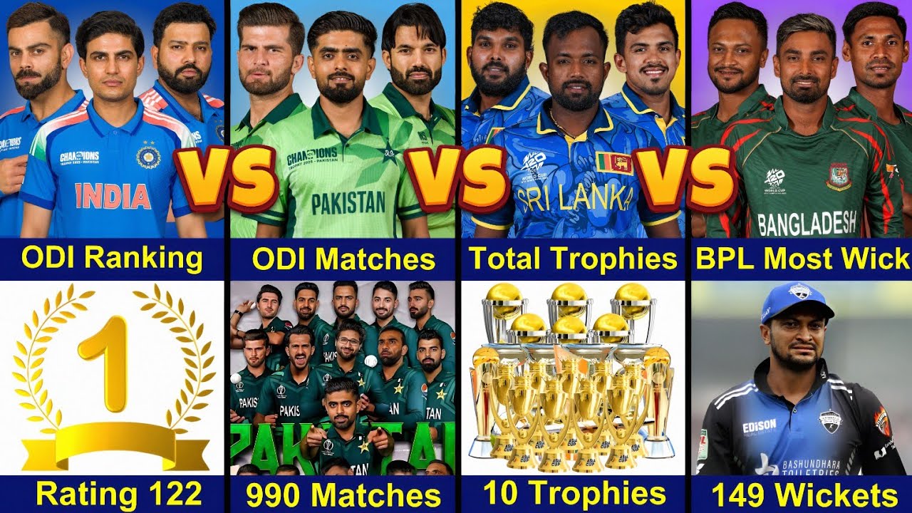 Comparison: India vs Pakistan vs Sri Lanka vs Bangladesh | Full Team Comparison