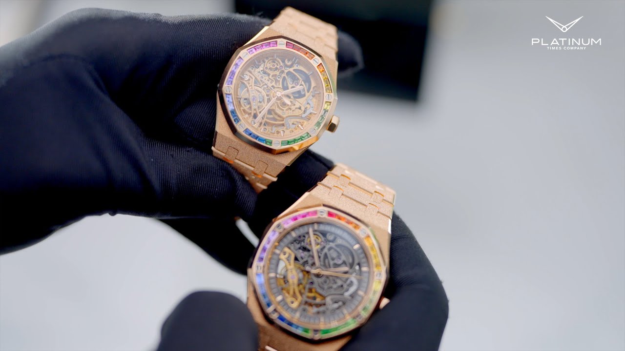 Audemars Piguet Royal Oak Frosted Gold Double Balance Wheel Openworked Rose Gold Rainbow Sapphire