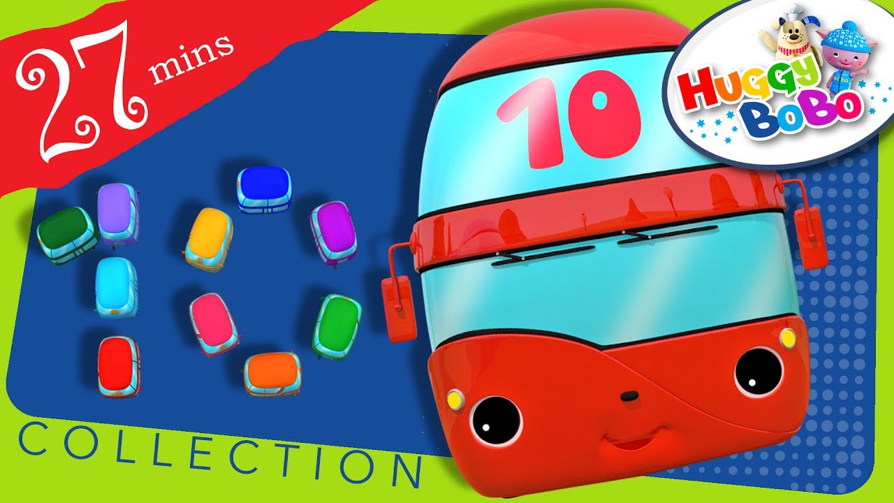 Ten Little Buses | Plus Lots More Nursery Rhymes | By HuggyBoBo