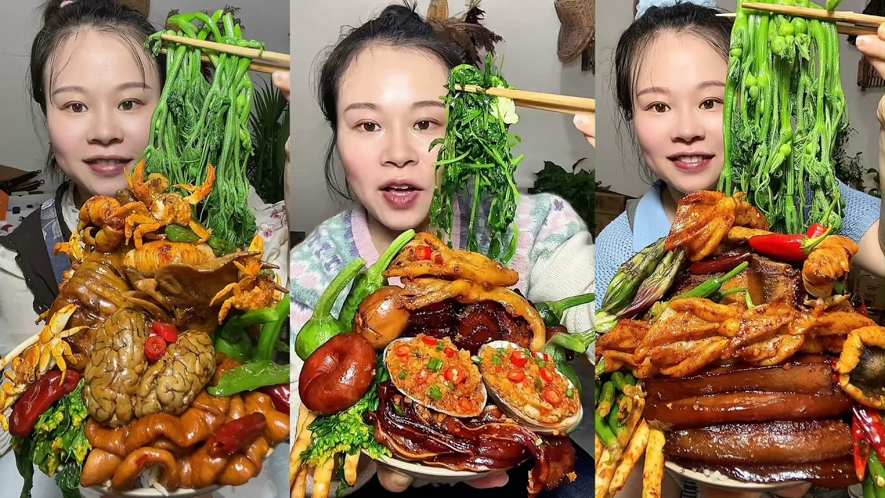 🔥 Homemade Mukbang | Braised Pork, Water Spinach, Eggs & Super Spicy Chili 🌶️ | Super delicious