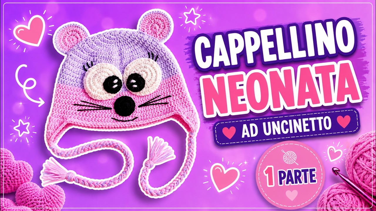 Cappellino Topolino Uncinetto 🐭 Neonato 0-3 mesi + Indicazioni Taglie | Tutorial Parte 1