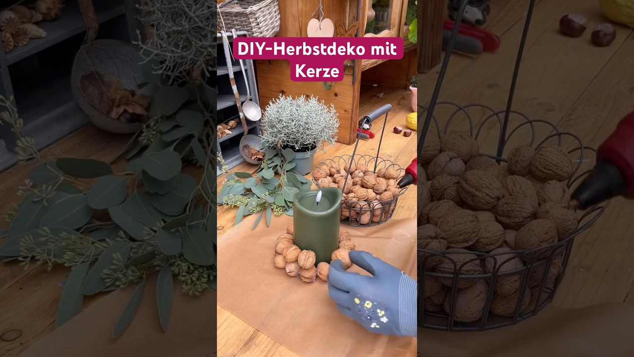 Herbstliche DIY-Dekoideen mit Waln&uuml;ssen und Kerze #herbst #herbstdeko #DIY