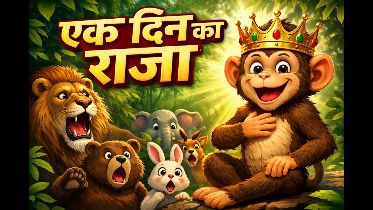 एक दिन का राजा: बंदर की अनोखी परीक्षा |  jungle cartoon video |