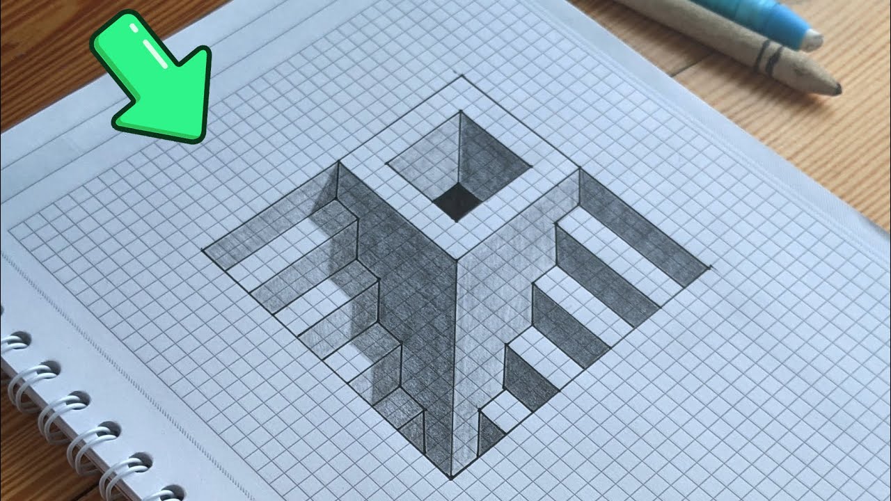 Dibujo 3D || Como dibujar unas escaleras con hueco en 3D || Ilusi&oacute;n &oacute;ptica