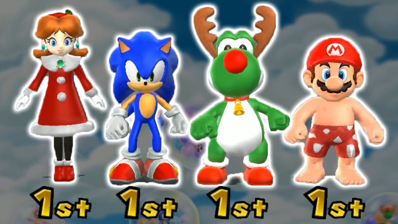 Mario Party 9 Mod - Mario Underwear Vs Yoshi Reindeer Vs Sonic Vs Daisy Holiday #Marioparty9Mod