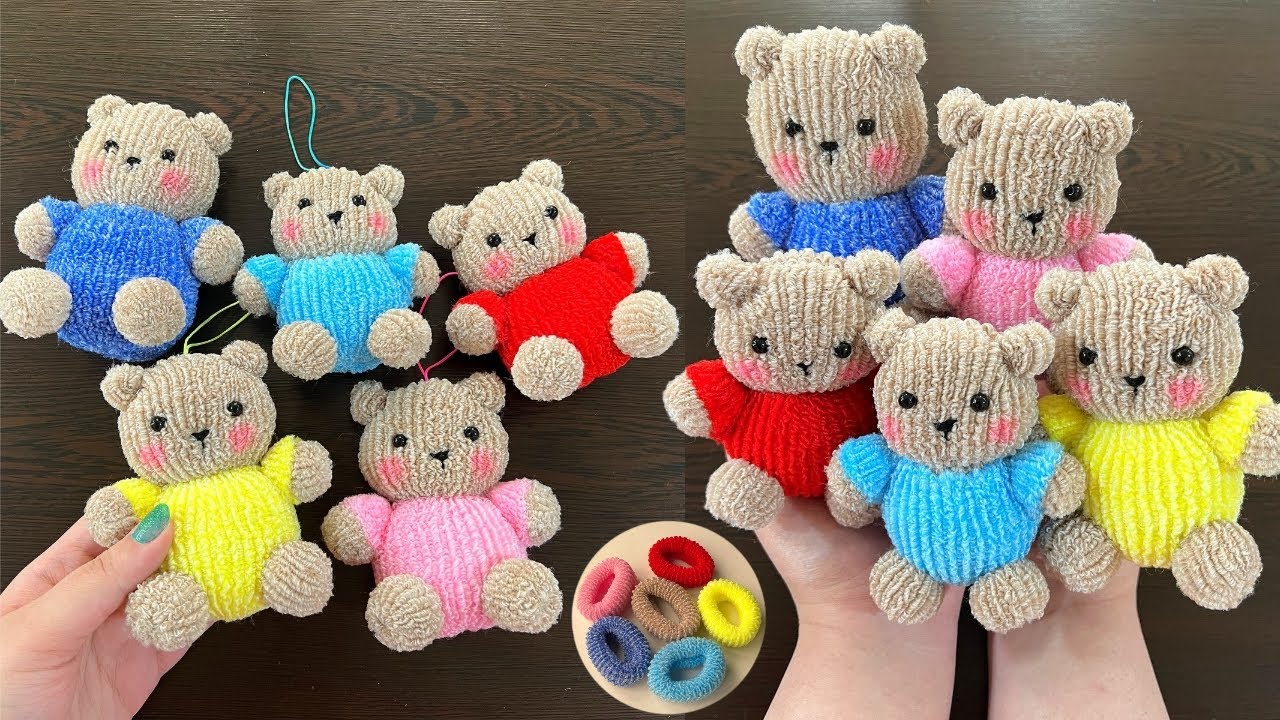 Making a Teddy Bear Keychain with Hair Rubber Bands and Sewing Thread / Incredibly Simple Steps