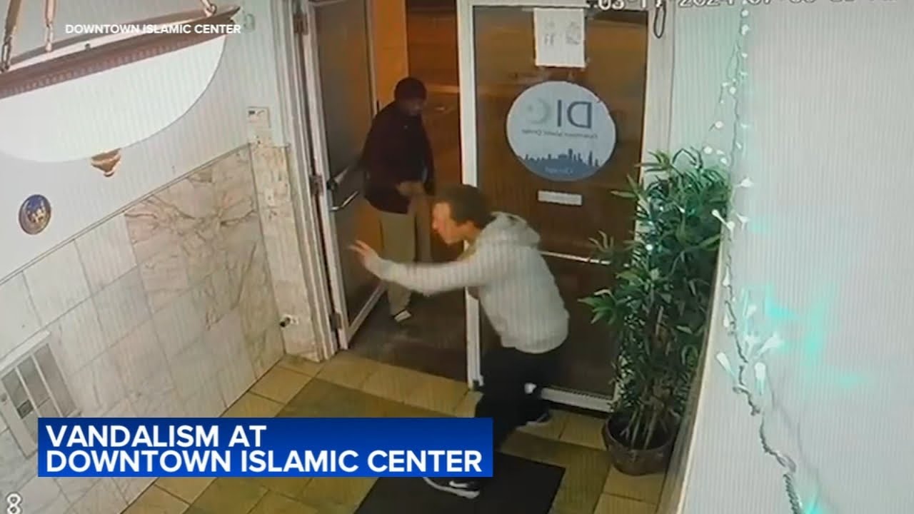 Video shows man shattering Islamic center door