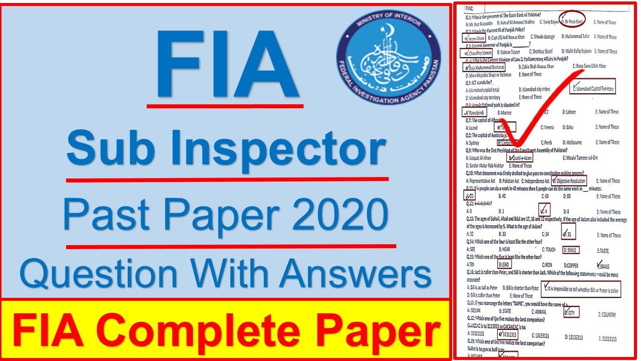 FIA Sub Inspector MCQs, FIA SI OTS Past Papers, FIA Test Preparation, FIA Jobs 2021,