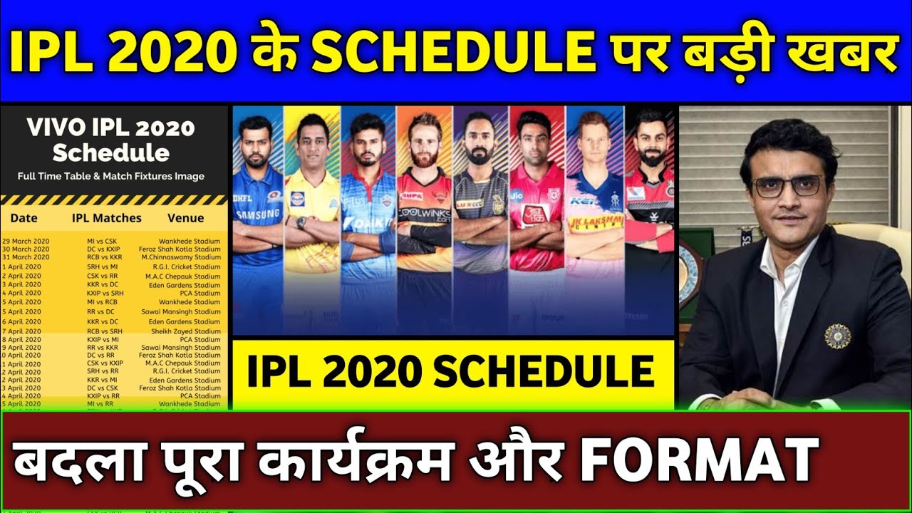 IPL 2020 - New Schedule & Time Table For Vivo IPL 2020 | IPL 2020 New Format & Schedule