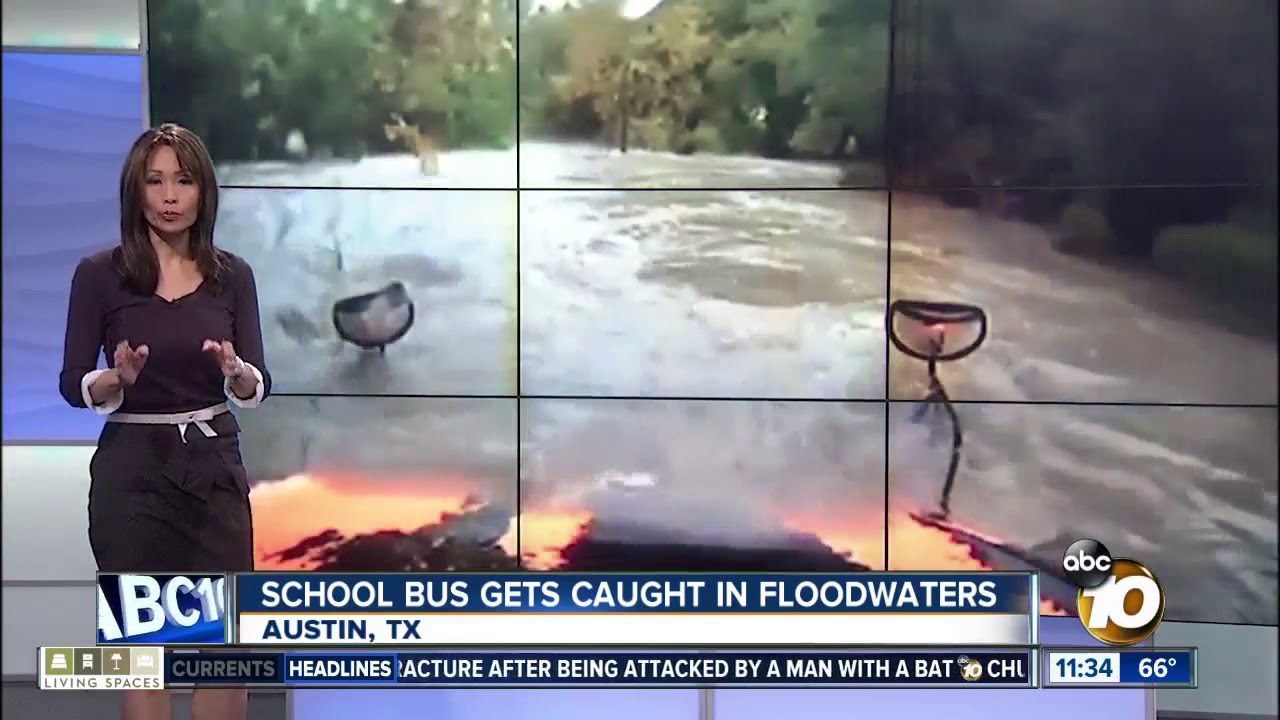 School bus gets caught in floodwaters