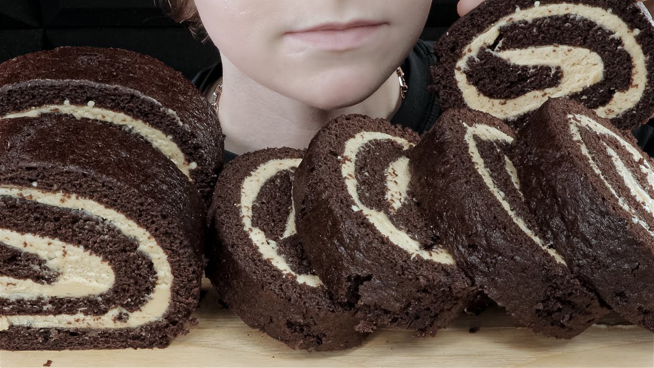 ASMR CHOCOLATE PEANUT BUTTER CAKE ROLL DESSERT MUKBANG | VNM ASMR 먹방