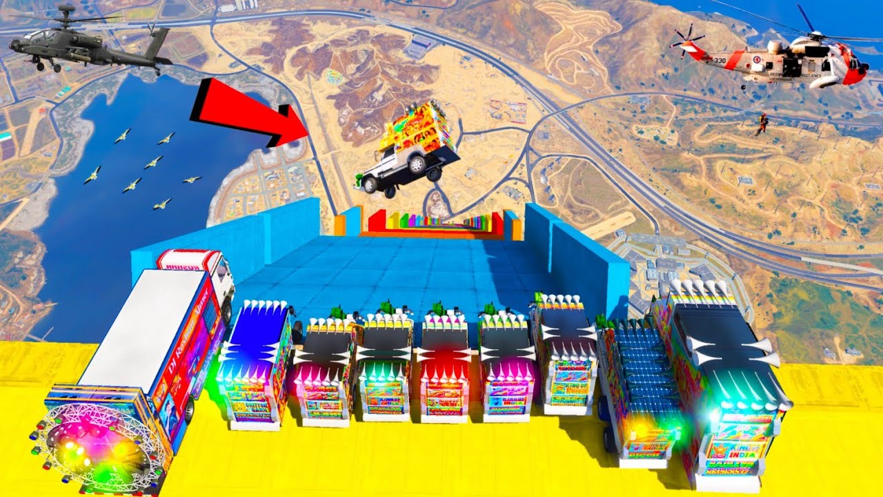 GTA-5 : World's Highest 😲😱 !! 1000 Feet गहराई वाला 😱😱 impossible super Mega Ramp Challenge Indian dj