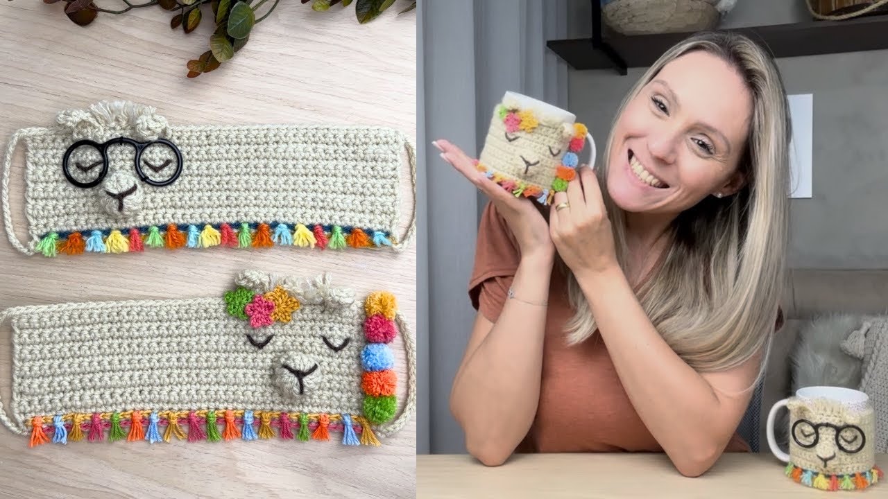 Capa de caneca de Lhama/ Capa de caneca alpaca/ Crochet mug Llama/ Crochet alpaca/ Porta copo