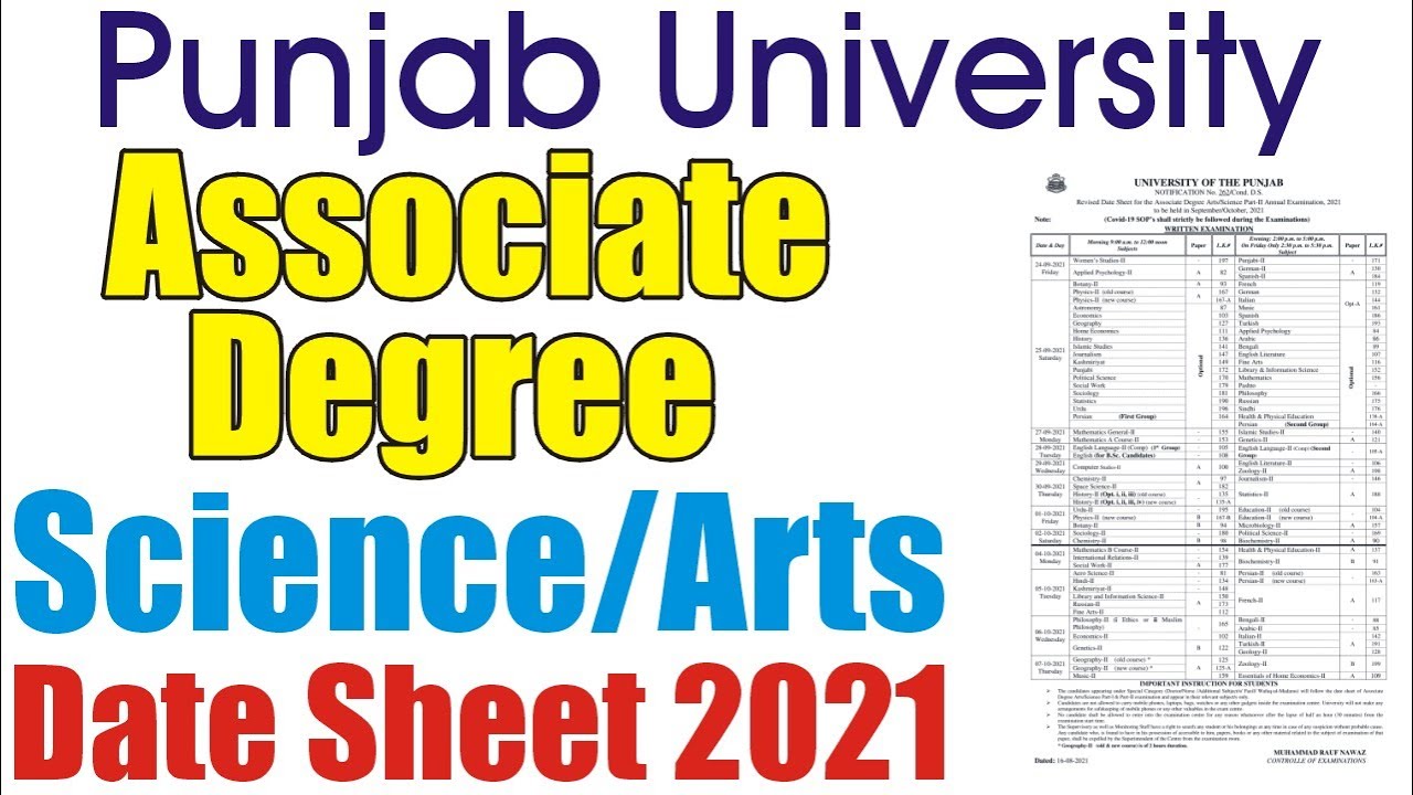PU Date Sheet 2021 -  PU associates degree date sheet part 1,2
