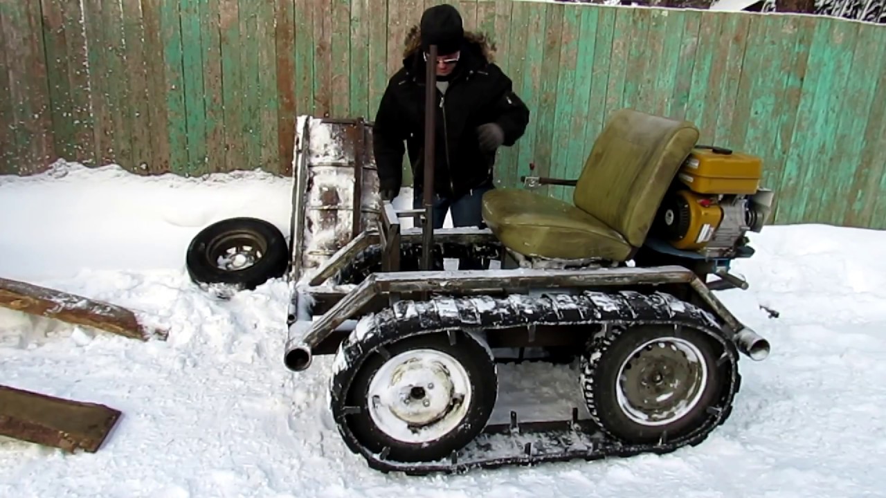 Минитрактор из мотоблока Нева  Чистим снег на даче.  Homemade mini dozer