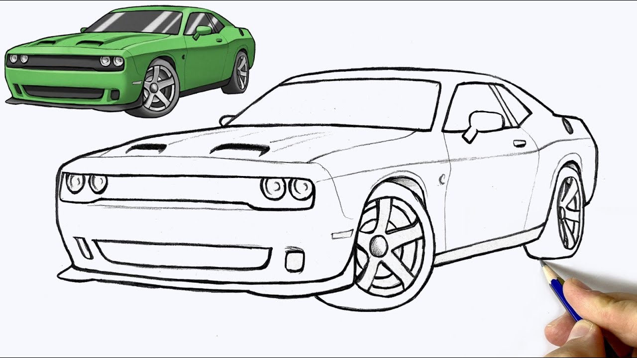 How to Draw Dodge Challenger | Easy Step by Step Muscle Car Drawing Tutorial | Classic American Car