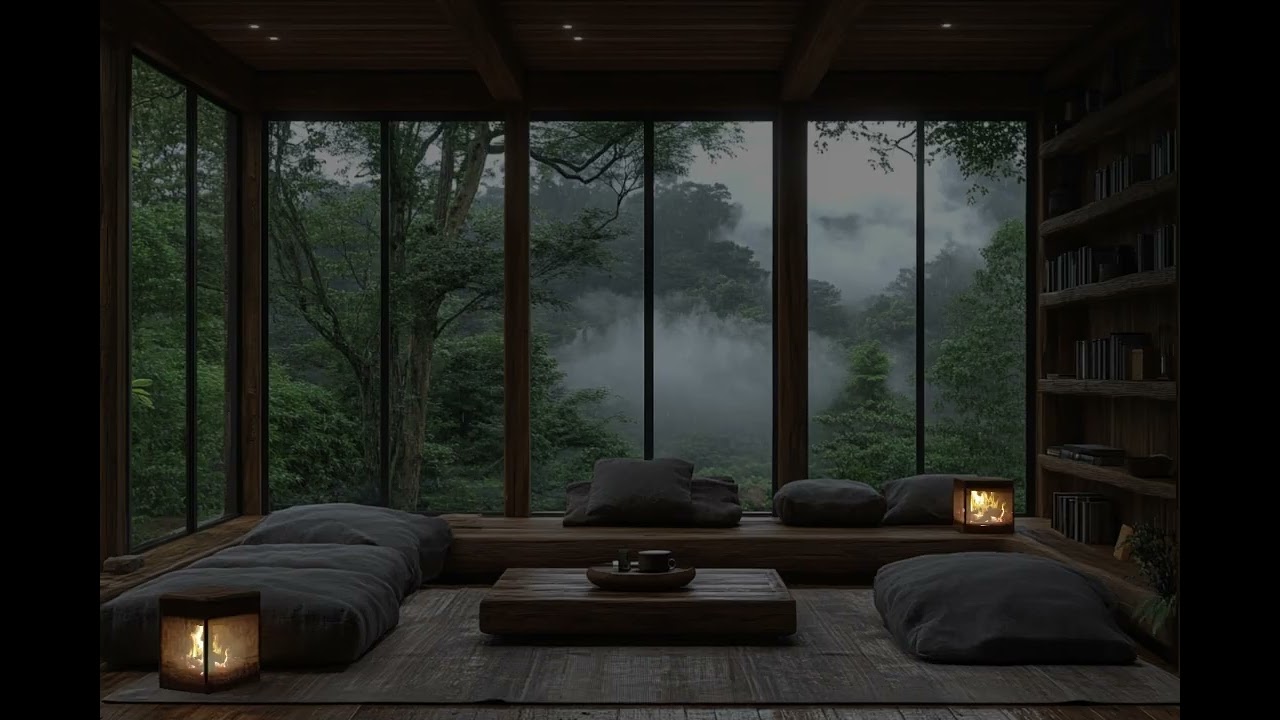 Cozy Glass Cabin Room with Heavy Rain Outside | Relaxing Ambience