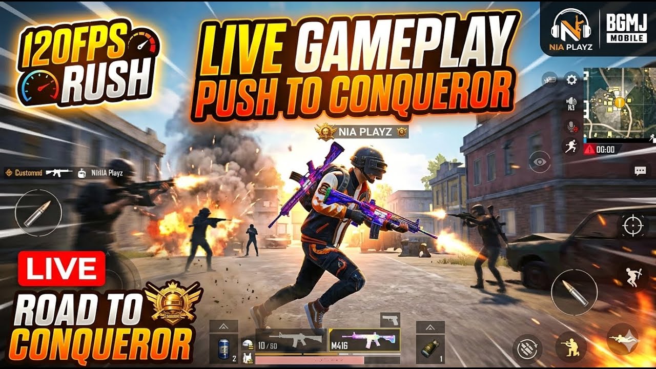 Pure rush bgmi gameplay, no commentary only kills , conqueror push