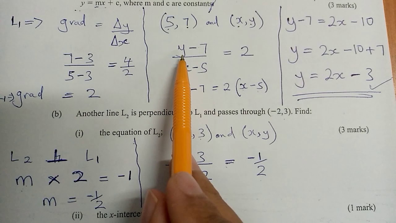KCSE 2019 - EQUATION OF A LINE - 10 MARKS